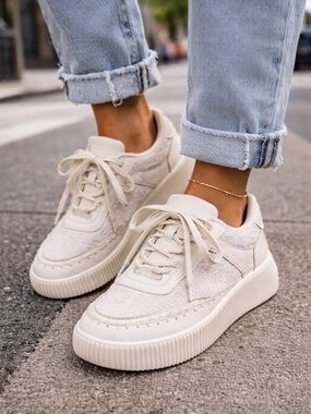 Cream Tweed Platform Sneakers Women’s 8 8.5 Neutral Old Money Style